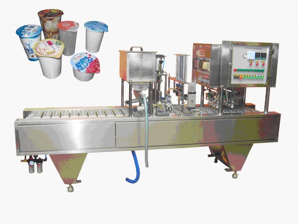 Máy cấp và dán màng ly tự động, máy dán màng ly cháo,mì ly tự động