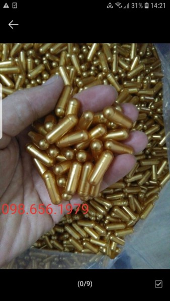 viên con nhộng màu vàng đồng, vỏ nang rỗng màu vàng đồng size 0