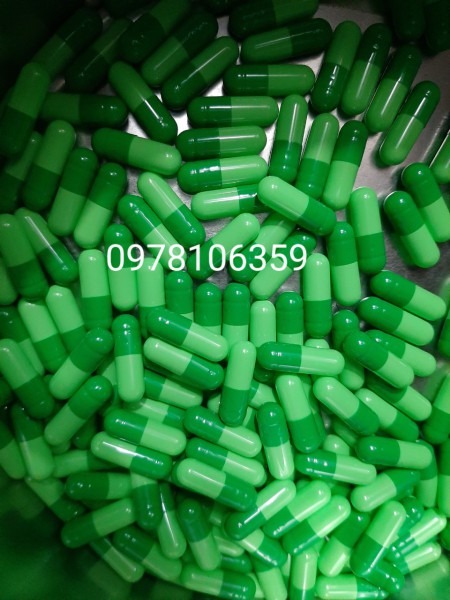 viên con nhộng màu xanh lá, vỏ nang rỗng 2 màu xanh lá